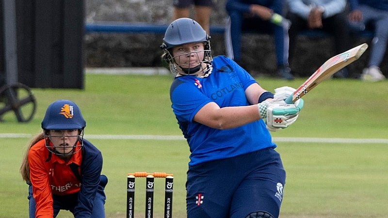 Photo: X | Cricket Scotland : Scotland women's player batting against Netherlands women.